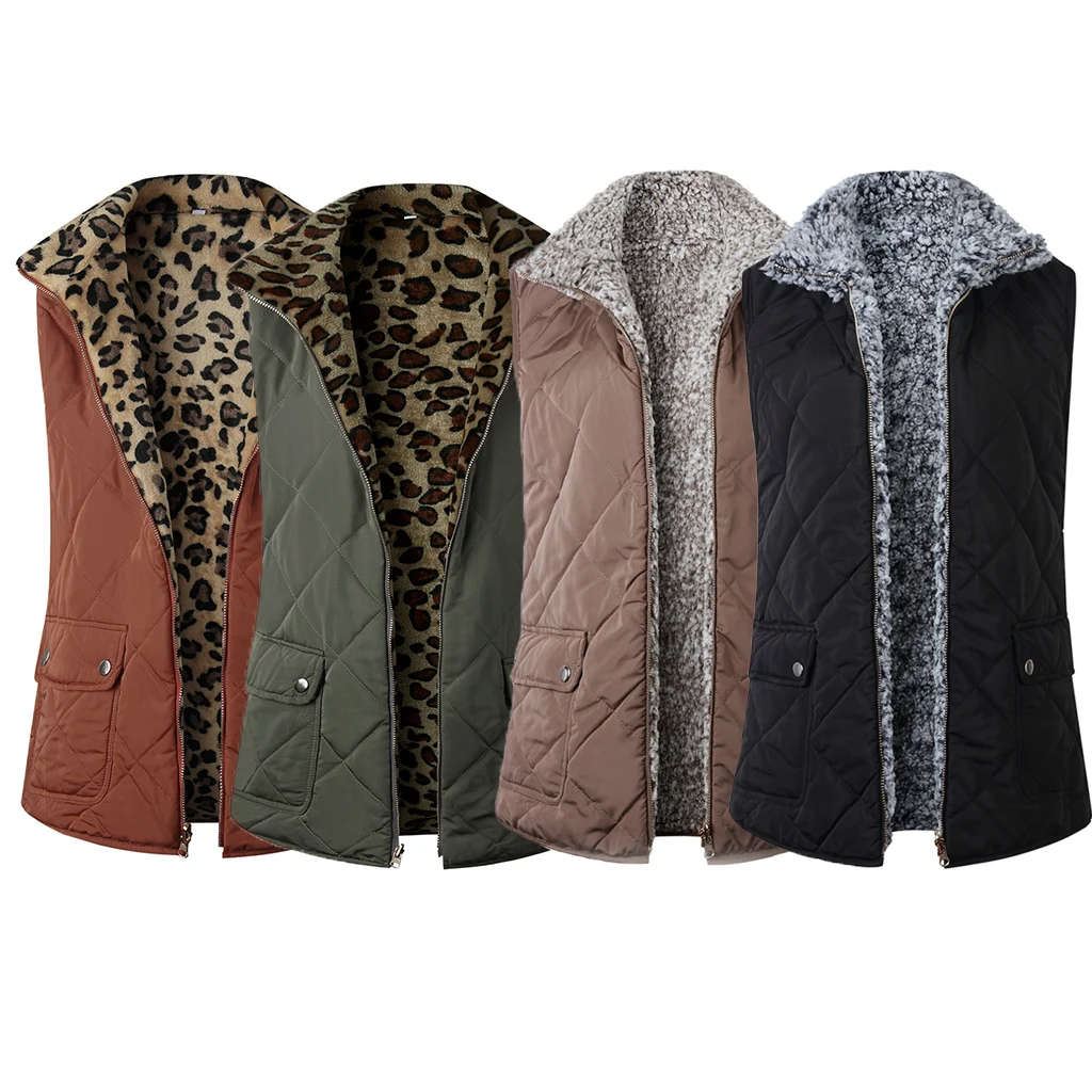 Goede Vrouwen Winter Twee weg Pluizige Omkeerbaar Winddicht Vest Jas 2019 Lady Mouwloos Uitloper Thicken Warme Pocket Vest Jas