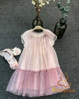 

6468 Sequins A-line Lace Ruffles Princess Baby Girl Dress 2020 Summer Party Wedding Kid Dress For Girl Wholesale Child Clothes
