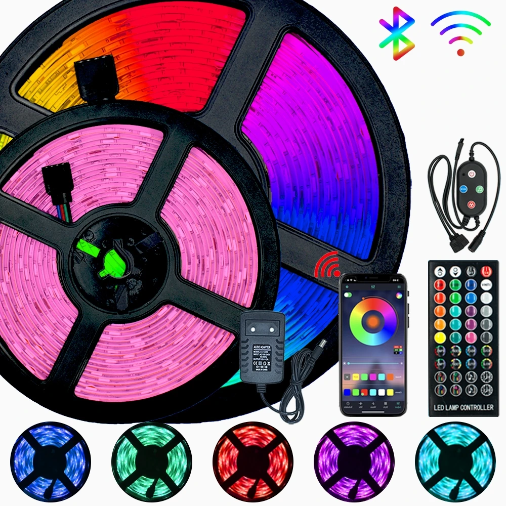 

LED Strip Light Bluetooth RGB 5050 SMD 2835 Waterproof Flexible Ribbon Tape Diode DC 12V 5M 10M 15M Festival LED Music Lights