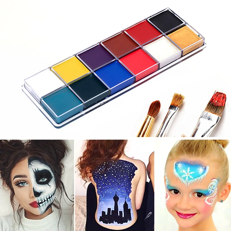 

12 Colors Flash Tattoo Face Body Paint Oil Painting Art use in Halloween Party Kit Fancy Dress Beauty Makeup Tools