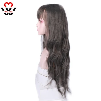 

MANWEI Synthetic Wigs with Bangs Light Brown Mixed Blonde Long Natural Wave Hair Party Wigs for Blue/Black Women