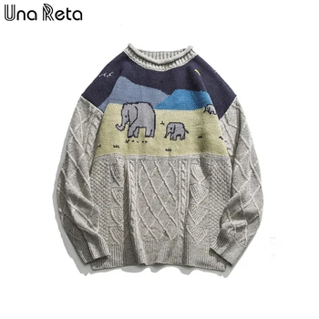 

Una Reta Men Sweater New Autumn Winter Men Clothing Embroidery Elephant Pullover Men's Sweater Pull Homme Loose Sweater Men