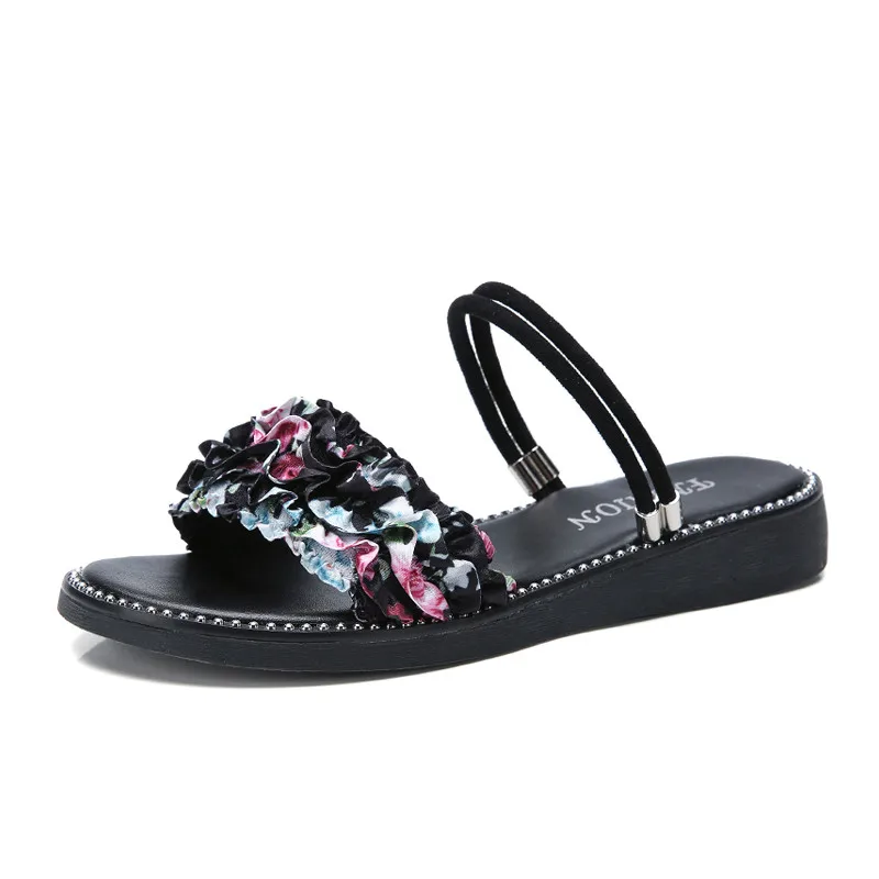 Summer women sandals flower flat Sandals women flat rubber Sandalias slippers ladies flat low heel slides sandals