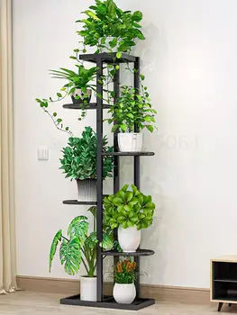 

Flower Shelf Nordic Indoor Home Balcony Decoration Rack Wrought Iron Living Room Simple Flower Pot Multilayer Rack Green Dill