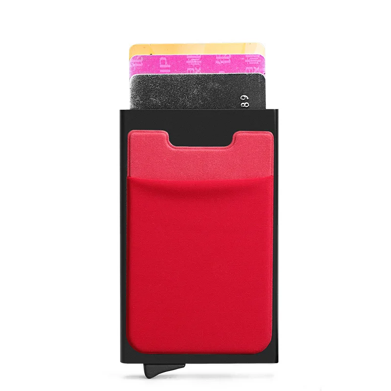 RFID Блокировка Модный кредитный держатель для карт унисекс алюминиевый сплав Бизнес ID Чехол для карт Автоматический Металлический кожаный держатель для карт кошелек - Цвет: Red1