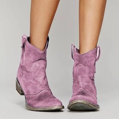 

Women Zebra Pattern Ankle Boots Winter Imitation Suede Square Heel Pointed Toe Solid Color Botas Mujer Female Slip-on