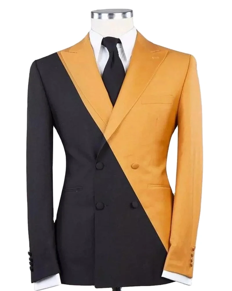 

Fashion Men Suits 2-color Stitching Black Yellow Coat Blazer Business 2Pcs Men's Suits Sets Wedding Man Costume Jacket+Pants+Tie