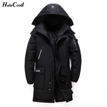 Модные зимние длинные куртки с капюшоном больших размеров на утином пуху, мужские теплые высококачественные пуховики, мужские повседневные зимние пуховики