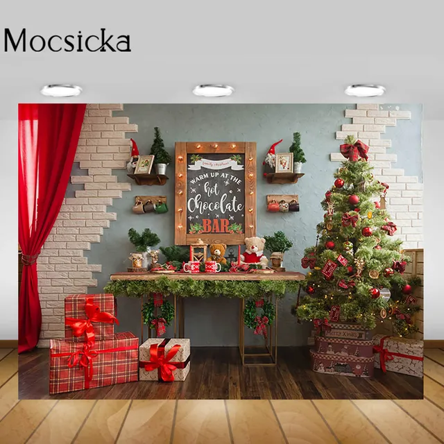 Mocsicka Christmas Living Room Backgrounds Christmas Tree Fireplace Garland Xmas Backdrop Decorations Newborn Photography Props Style-15