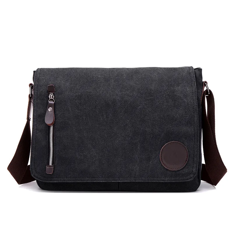 Холщовая Повседневная и деловая мужская сумка-мессенджер, сумки через плечо, сумки на молнии с клапаном, ранец A4 Flie Pack для ноутбука, компьютера - Цвет: Black