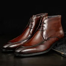 2019 Fashion Design Genuine Leather Men Ankle Boots High Top Zip Lace Up Dress Shoes Formal Man Martins Boots