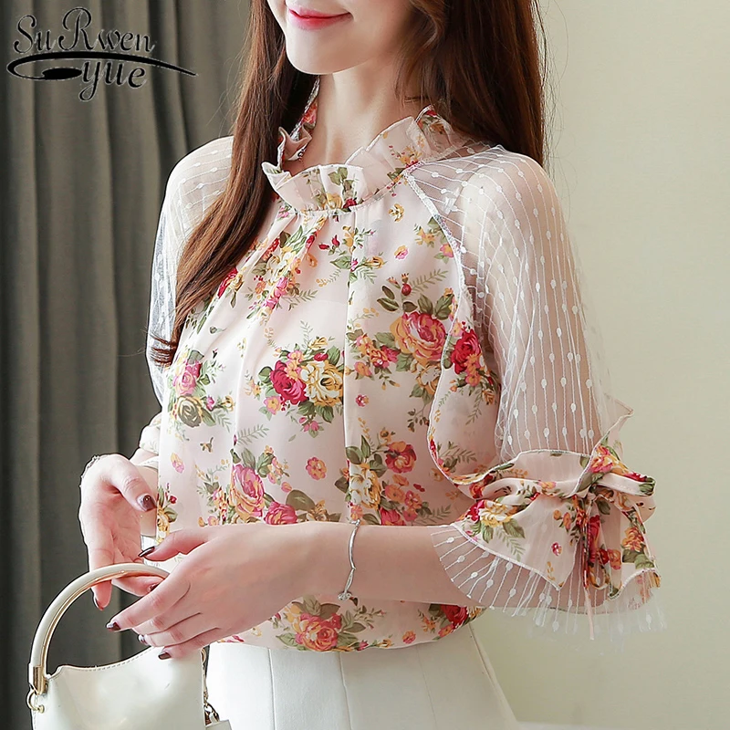 2019 Новая летняя рубашка Повседневная шифоновая блузка Женская в стиле пэчворк