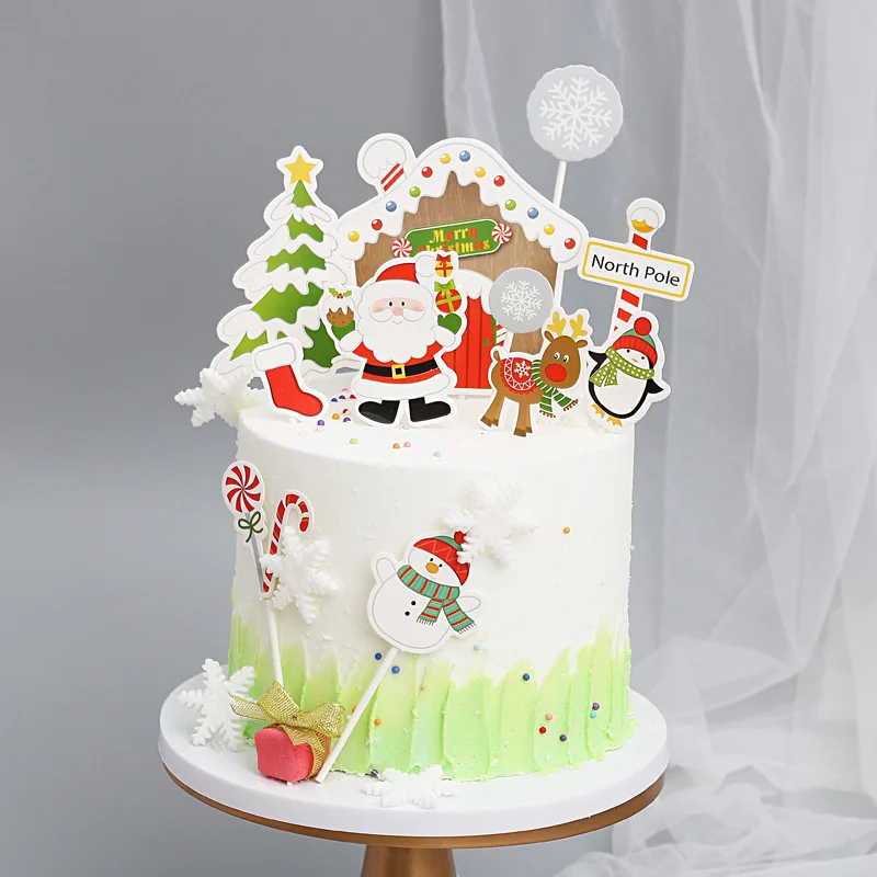 4 стиля Санта-Дерево олень торт-Снежинка Украшение Merry Топпер на Рождественский торт Детские сувениры вечерние принадлежности рождественские украшения
