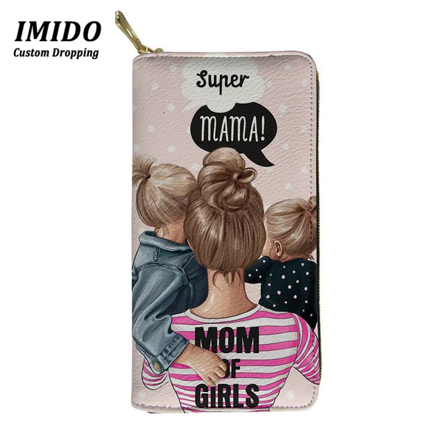 Имидо принтом милого супер сильного I Love Mama печати кошелек для Для женщин телячьей кожи принцессы Кошелек Уникальный Женский дорожная сумка для телефона сумка кредитницы - Цвет: WLL4162Z21