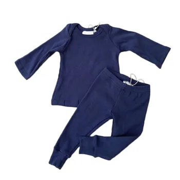 

Kids knitted ribbed set baby Long Sleeve Tops+ Pants 2pcs Children Homewear suit Kids Girls boys Pajamas Outfits