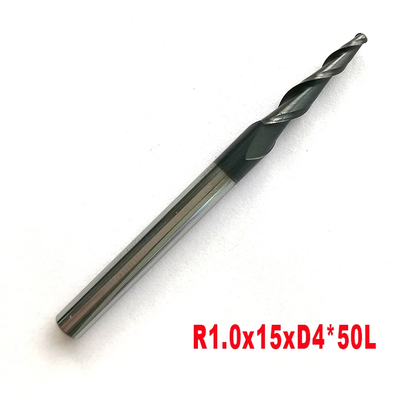 R1*D4*15*50L*2F HRC55 Tungsten Solid Carbide Tapered Ball Nose End Mills Milling Cutter Wood Cutting Tools CNC Router Bits | Инструменты
