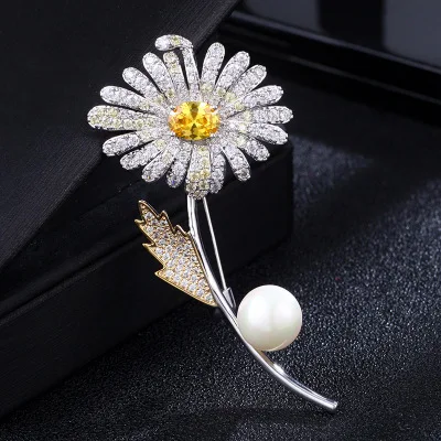 Luxury AAA Zircon Rose Sunflower Dandelion Brooches Pins Jewelry Rhinestone Cubic Zirconias Brooch for Women Wedding Bouquet Pin 2