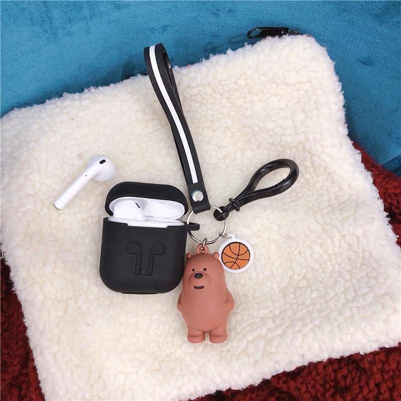 Милый силиконовый Bluetooth беспроводной чехол для наушников с медведями, пандой, гризли, ледяным медведем для AirPods 2, США, мультяшный брелок, гарнитура - Цвет: Only earphone box