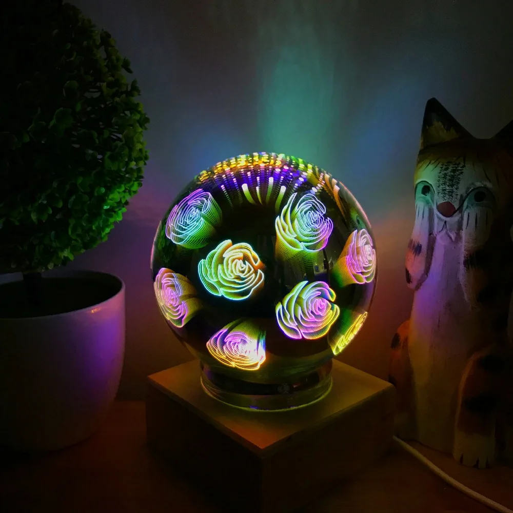 3D Colorful Magic Glass Night Light Cover Decorative Table Lamp USB/AA Battery Power Automatic Rotating LED Magic Meteor Light