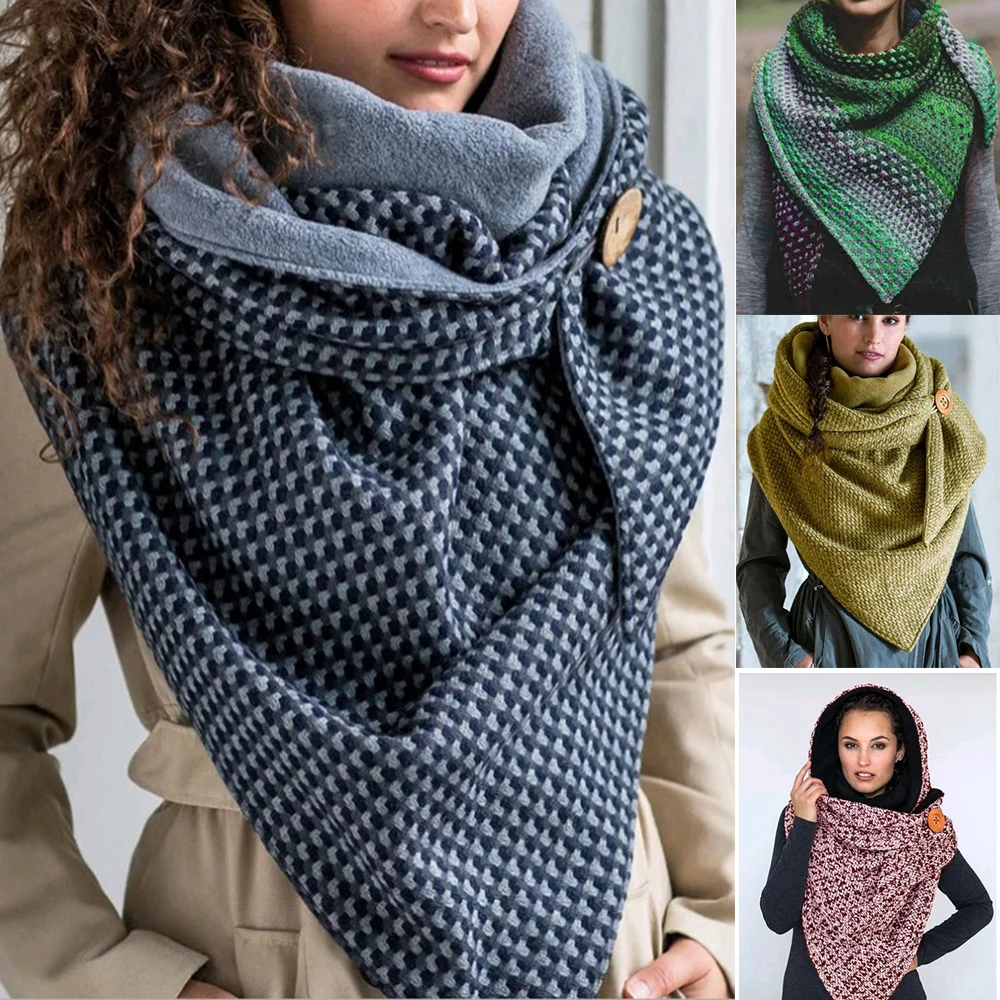 

Women's Scarves Fashion Vintage Plaid Patchwork Winter Warm Shawls Soild Stitch Printing Button Wrap Soft Casual Warm Scarves
