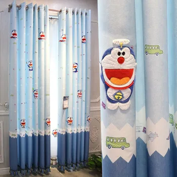 

blue children's room curtain cloth boy bedroom cartoon robot cat high blackout curtain window curtain living room