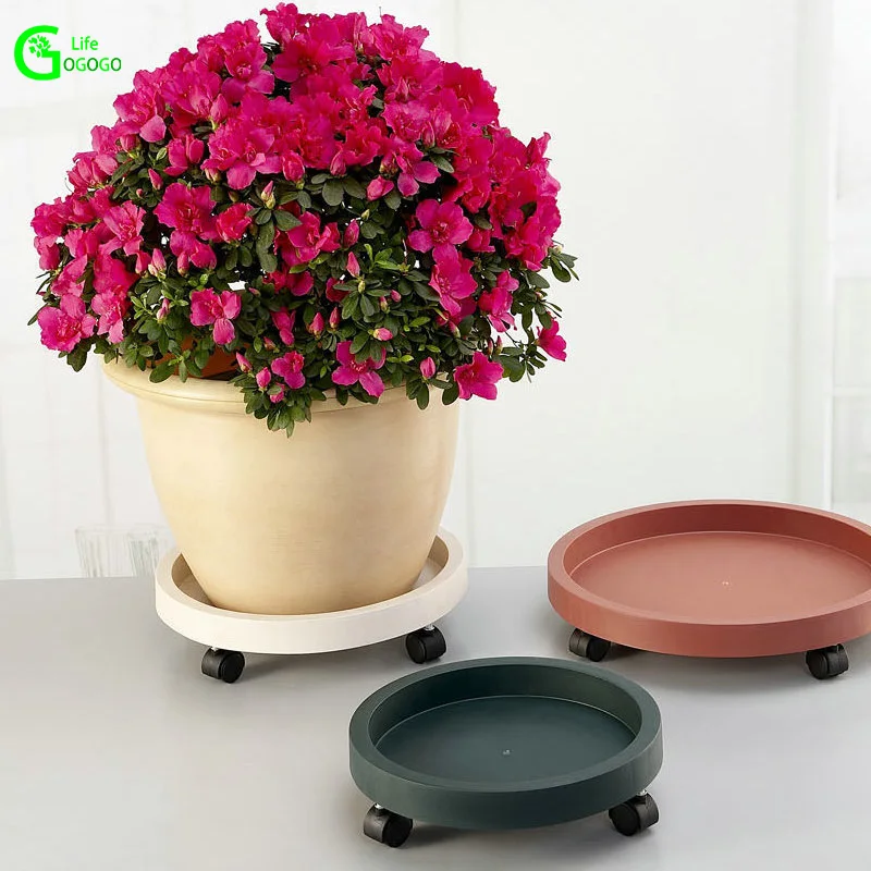

1PCS Plant Flower Pot Tray Universal Wheels Round Plastic Heavy Duty Flower Pot Rack Plant Caddy Rolling Potted Plant Stand