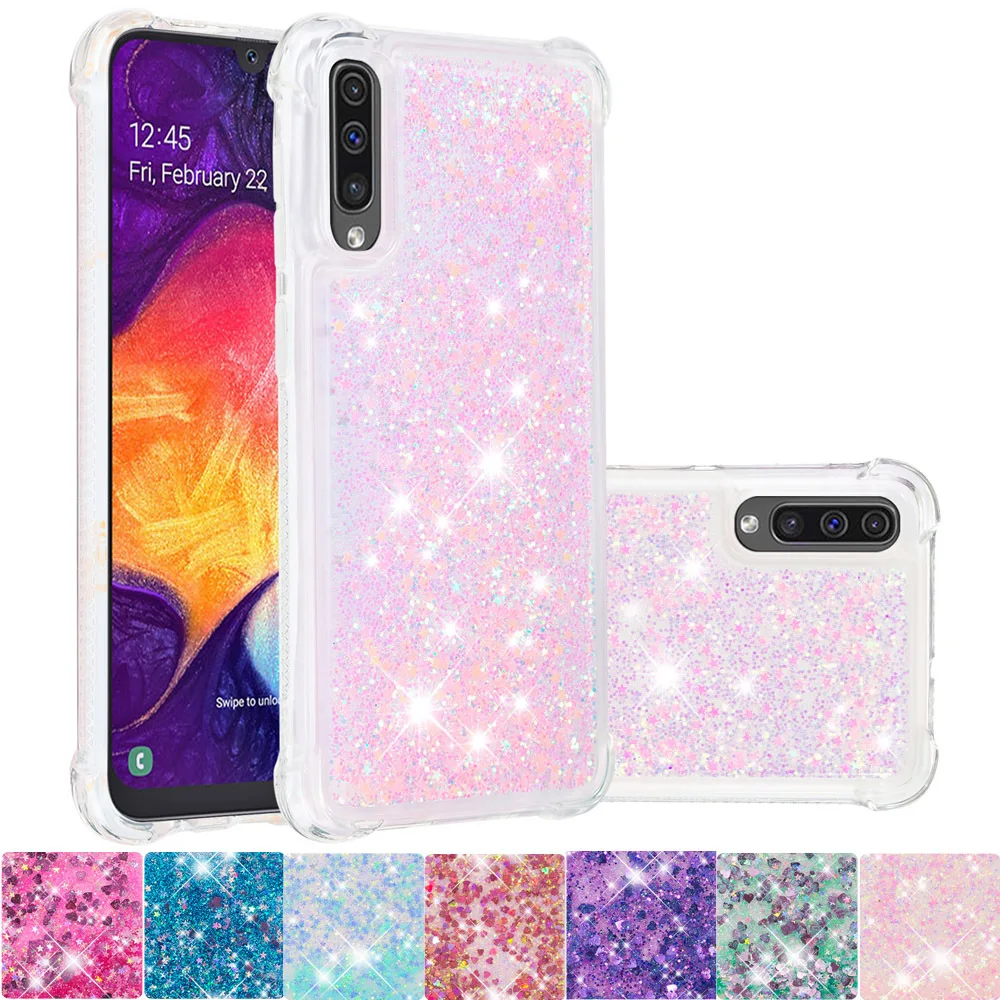 Милый чехол для Samsung Galaxy A30s A50 2019 блестящий динамический жидкий силиконовый
