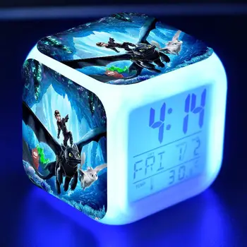 

How to Train your Dragon 3 Toothless Cartoon Figure Led Colorful Flash light Desk Alarm Clock Thermometer Toys
