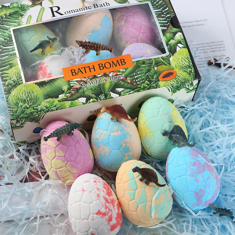 Bath Bombs for Kids with Toys Inside Set of 6 Colorful Egg Fizzies Dinosaur Surprise. Gentle and Safe Spa |