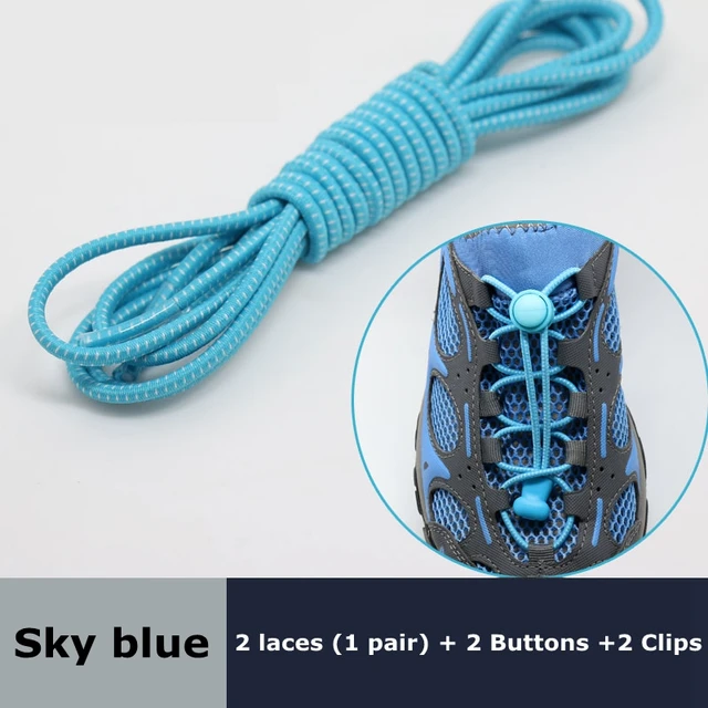 Round Elastic Shoelaces Suitable For Various Shoe Accessories No Tie Shoelace Fixed Stretching Locking Lazy laces 1 Pair sky blue
