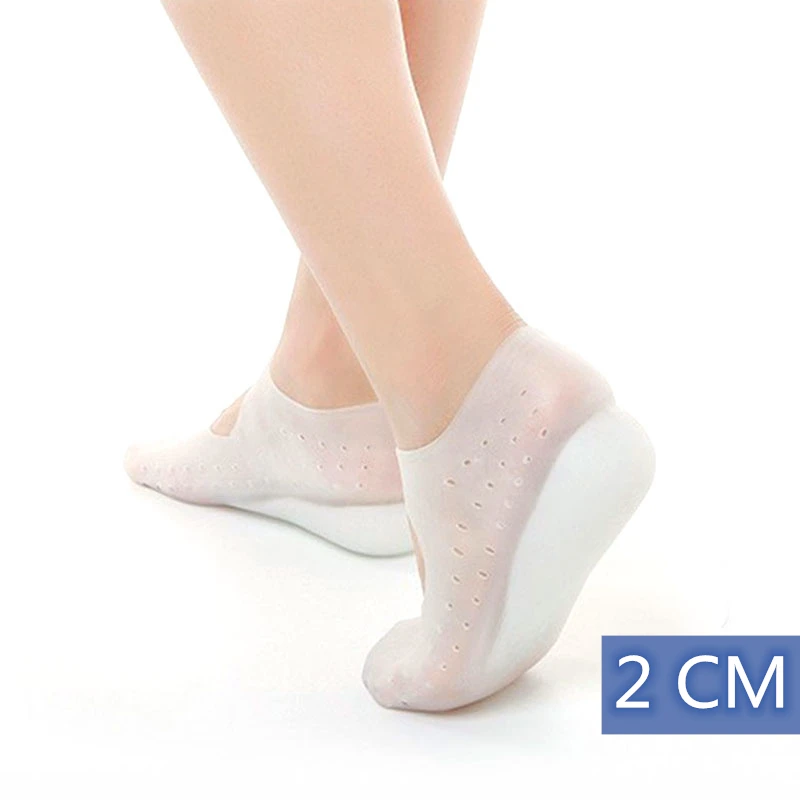 Унисекс, невидимые носки для увеличения роста, накладки на пятку, силиконовые стельки, массаж ног, дышащие, поддержка свода стопы, Женская эластичная обувь Inser - Цвет: Clear 02 2CM