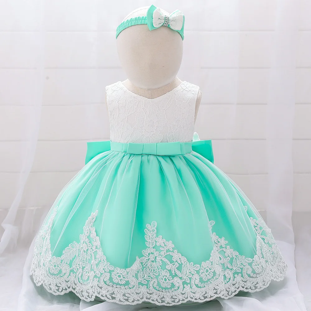 Платье для малышей кружевное платье с бантом и цветочным узором на крестины одежда для крещения для новорожденных девочек 1 год, платье для дня рождения vestido infantil