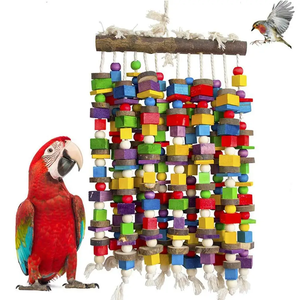 Большая Птица Попугай жевательная игрушка, птица игрушки Разноцветные натуральные деревянные блоки птица разрывая игрушки, для Macaws