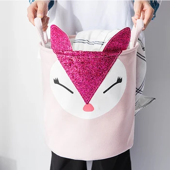 

girl lovely pink storage basket Dirty clothes cartoon storage barrel cotton linen toy storage bag Laundry Organizer Holder Pouch