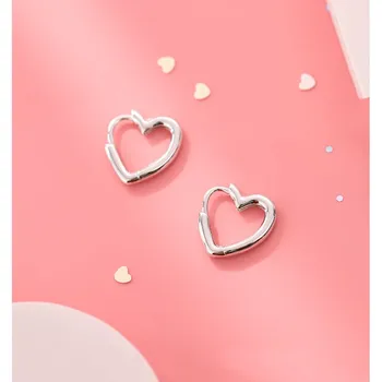 

100% Girls 925 Sterling Silver Small Love Heart Shaped Hoops Piercing Earrings Trendy Ear Ring Earings Jewelry for Women