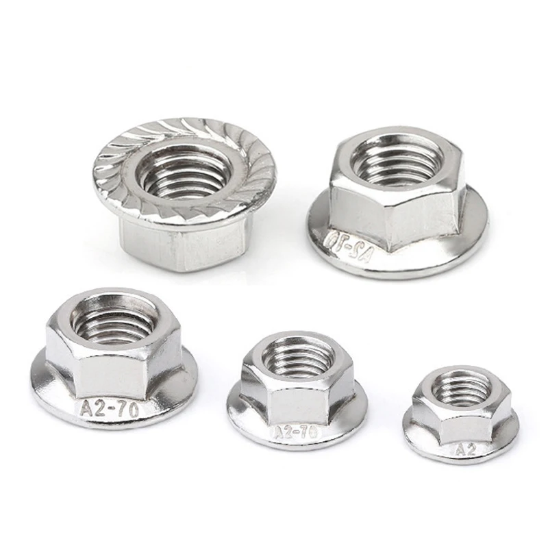 Hexagon Nuts Flange Nut Locking Nuts 10PCS/LOT 304 Stainless Steel Hexagon Flange Nut Pinking Slip Locking Lock Nut M3 M4 M5 M6 M8 M10 M12 M14 M16 M20 DIN6923