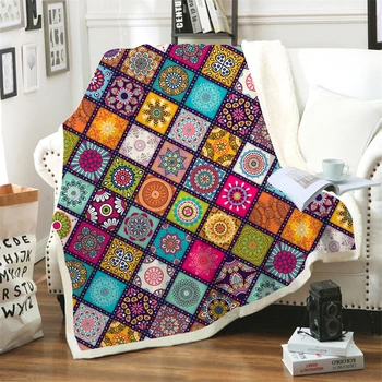 

Persian Style Throw Blanket Sherpa Bohemian Flowers Fleece Adults Picnic Blanket Plaid Bedspread Travel Blanket on the Bed Sofa