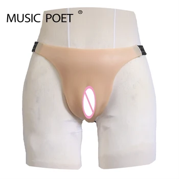 

MUSIC POET Shemale Underwear Vigina Panties Men Hiding Gaff Silicone Thong with Catheter for Crossdresser Transgender Drag Queen