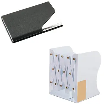 

1pcs Metal Business Card Holder Business Lattice Pattern & 1pcs Telescopic Folding Bookshelf Metal Appearance Bookshelf