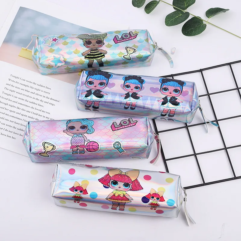 

Laser pu printing LOL surprise doll cute cartoon green print square octagonal pencil case pen case pencil bag back to school