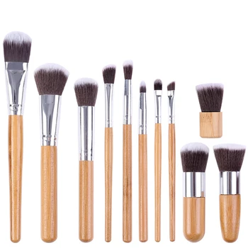 

11 Piece Bamboo Handles Makeup Brushes Foundation Blending Blush Concealer Eye Face Powder Cream Cosmetics Brushes Kit