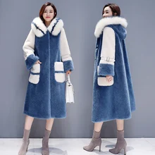 Пальто с искусственным кроличьим мехом длинное зимнее пальто с меховым воротником женское Свободное пальто роскошное плотное теплое негабаритное женское плюшевое пальто 3XL