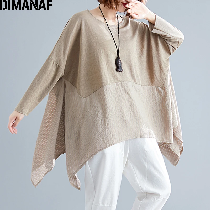 Ceny DIMANAF Plus Size kobiety bluzka duży rozmiar jesień w paski łączone kobiet Lady podstawowe topy koszule z długim rękawem luźne odzież codzienna