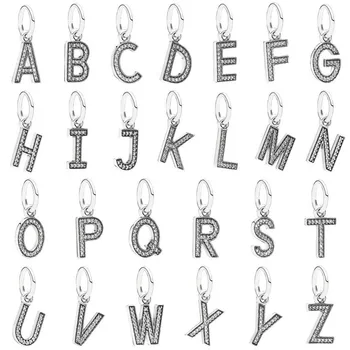 

A-Z Letters Pendant Charms 100% Real 925 Sterling Silver Letters Pendant Charm beads Fit Original Bracelet Diy Jewelry Making