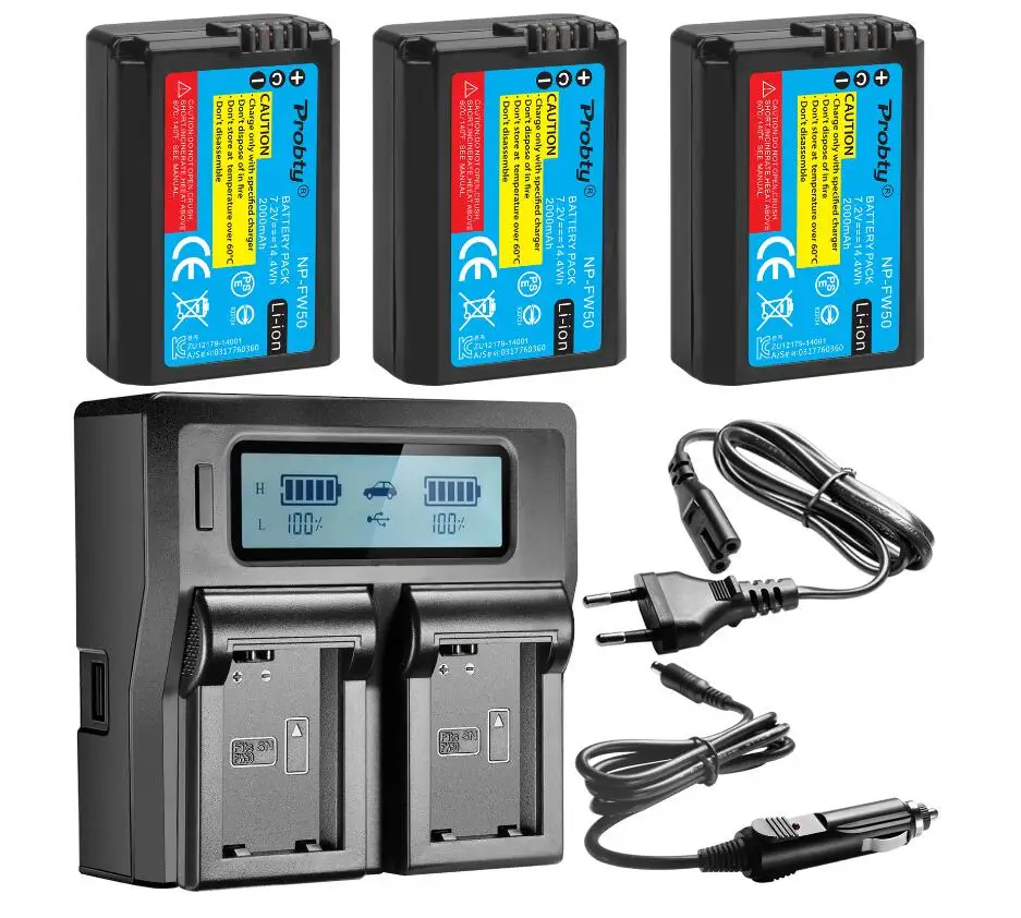 Аккумулятор для камеры sony NP-FW50 NP FW50+ быстрое ЖК-зарядное устройство для sony Alpha a6500 a6300 a6000 a5000 a3000 NEX-3 a7R a7S NEX-7 - Цвет: 3BatteryWithCharger