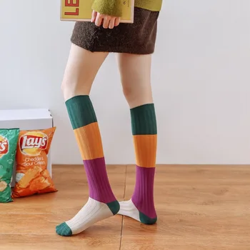 

New Colorful Women Socks Fashion Design Striped Stocking Knee High Socks Girls Funny Warm Cotton Long Socks Casual Happy Sox