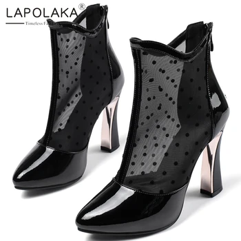 

Lapolaka 2020 Hot Sale Genuine Cow Leather Strange Style Summer Boots Woman Shoes Pointed Toe Zip Up Shoes Women Boots