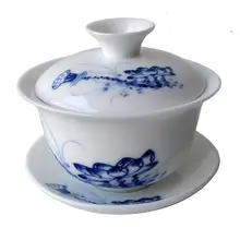Gaiwan 150 мл лотоса супница чашки синий белый фарфоровый Традиционный китайский чайный набор крышка чашки блюдце чашка Сан cai Крышка Чаша