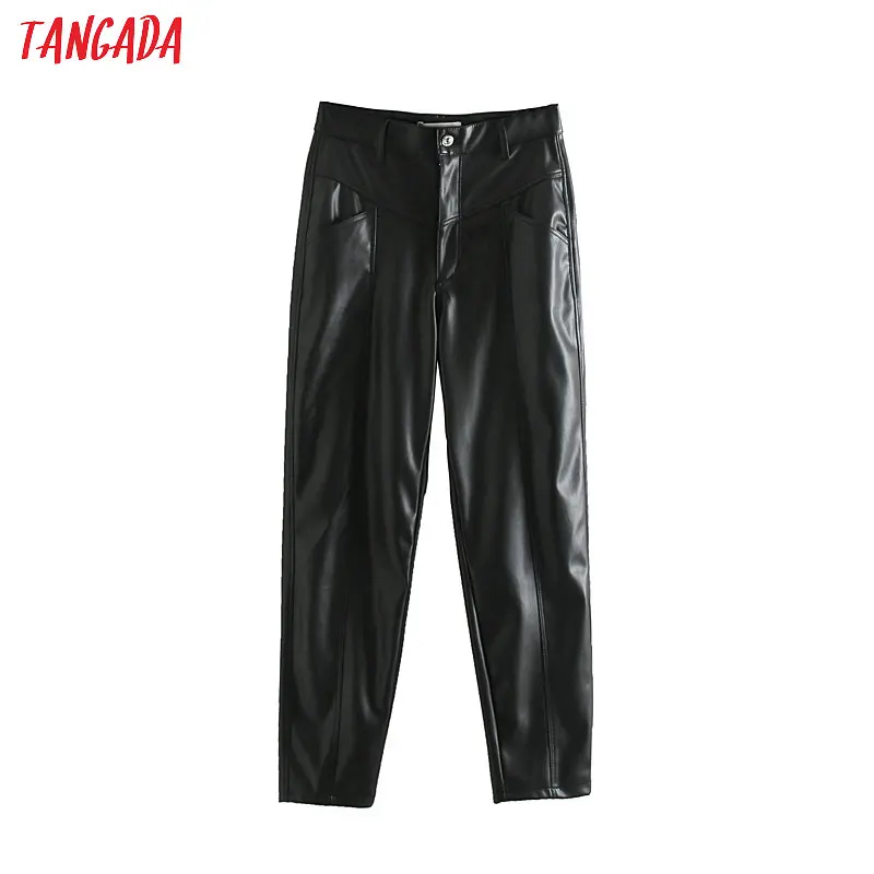 Tangada женский черный костюм из искусственной кожи брюки на молнии с большими карманами винтажные повседневные женские брюки из искусственной кожи JE69