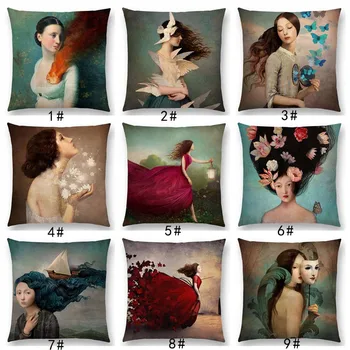 

Lady oil painting Cushion Cover for sofa Home decorative pillow cover super soft pillowcase 45x45cm